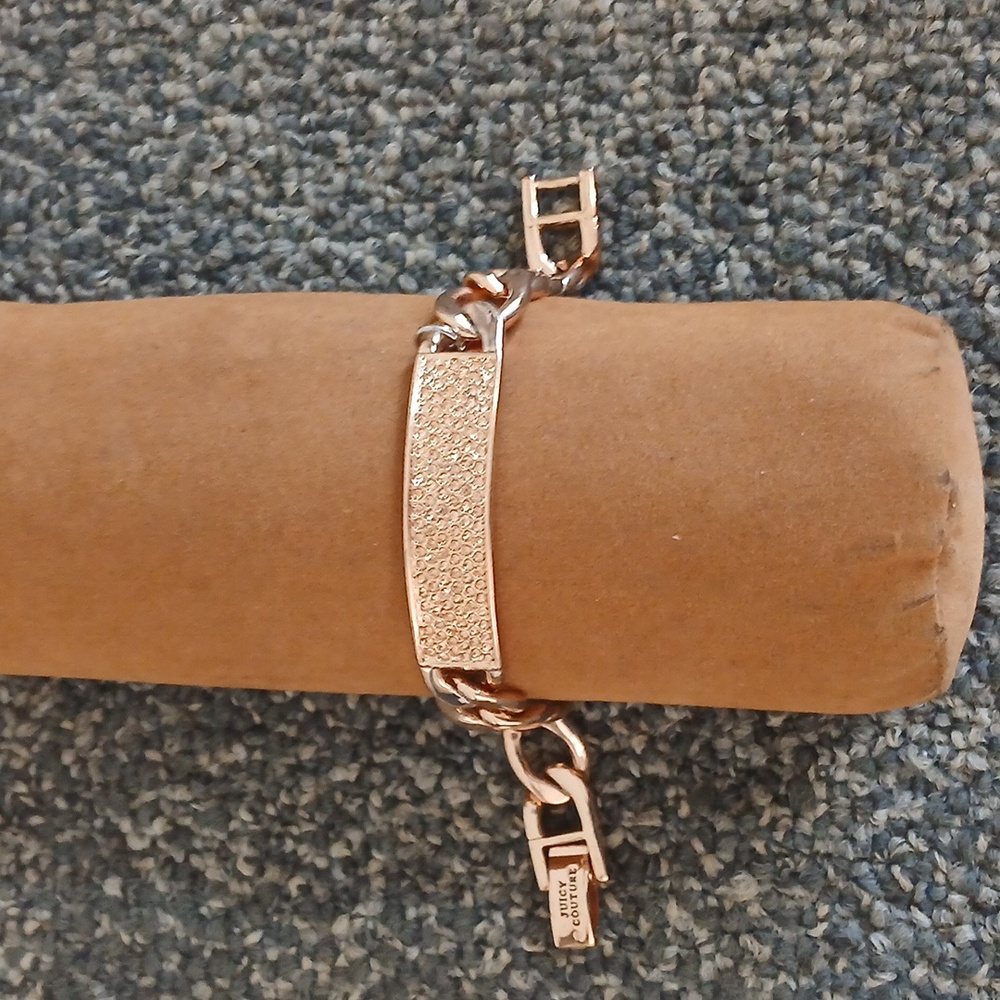 Juicy Couture rose gold chain link pave square women's bracelet